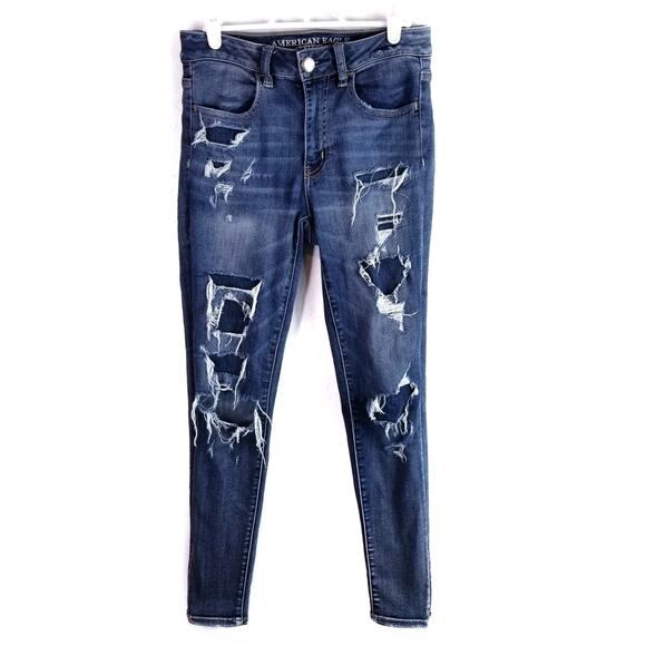 American Eagle Outfitters AEO Distressed Hi Rise Jegging Size 4 - Picture 1 of 7